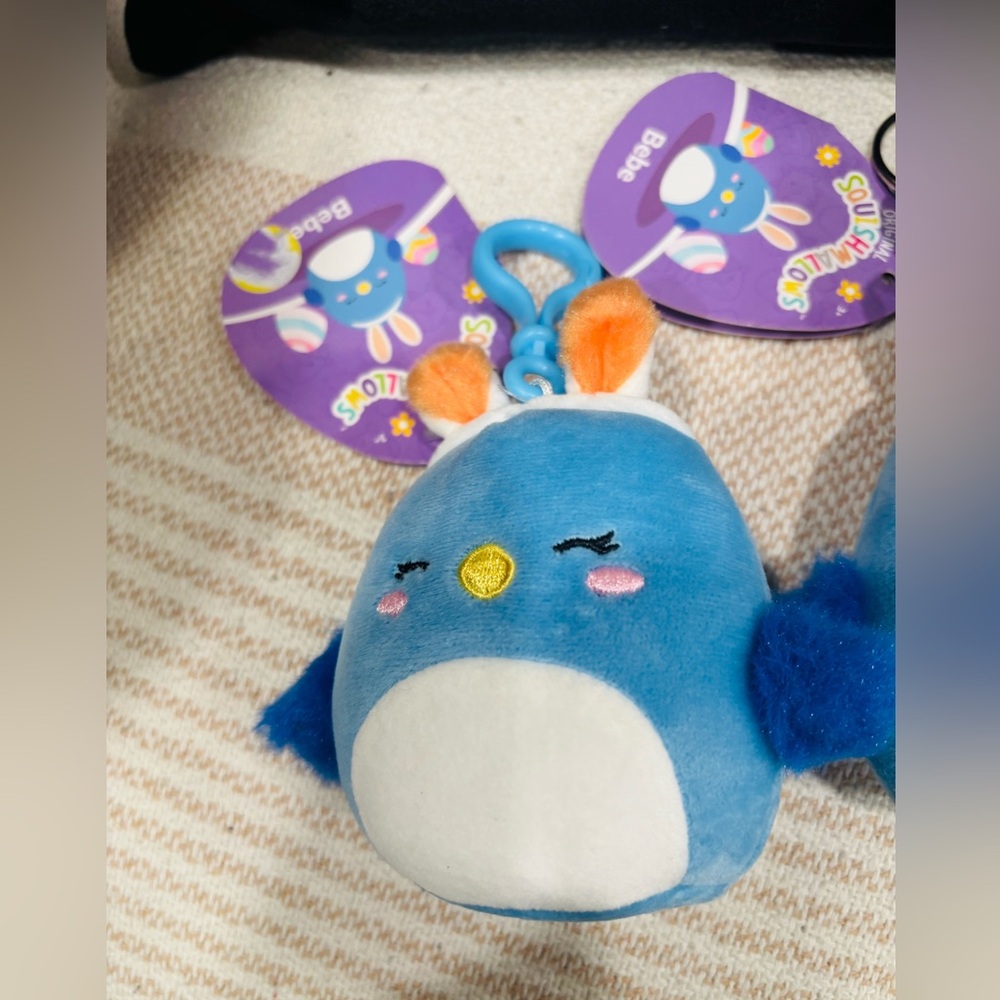 Squishmallows. Bebe Blue and White Plush Bunny Keychain. Size 3.5”(one piece)